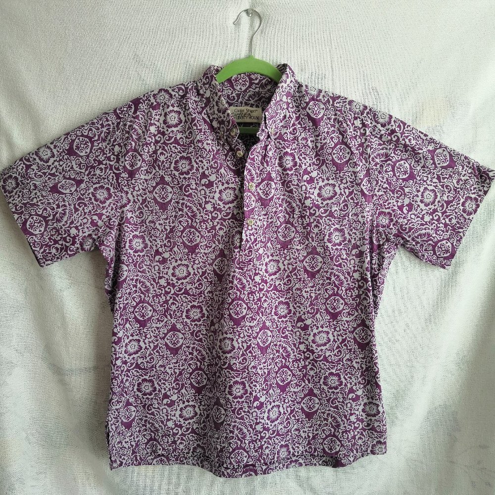 Vintage Cooke Street Hawaiian Shirt Teal Purple Floral Reverse Print Mens Sz L
